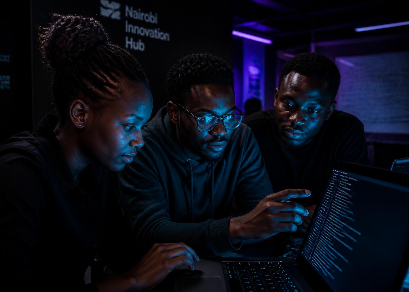 Technologists collaborating in a Nairobi innovation hub